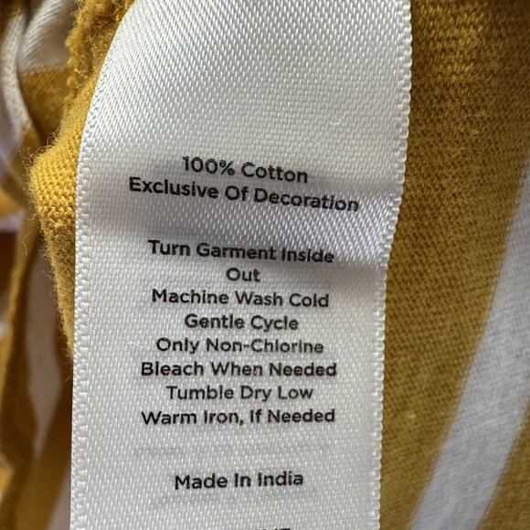 Talbots Women Top Sz 2X Gold White Stripe 3/4 Sleeve 100% Cotton Scallop Hemline - Picture 5 of 8